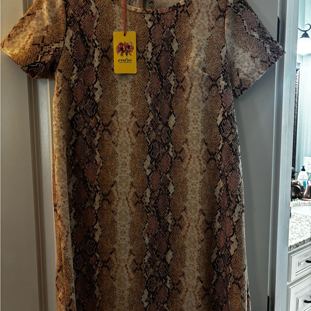Entro Snake Print Midi Dress - Brown and Tan